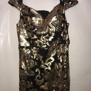 Floor Length Black and Gold Sequin Formal